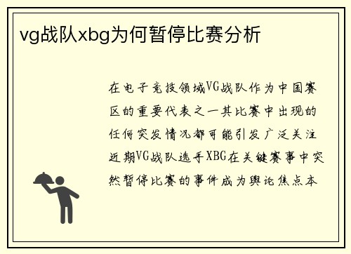 vg战队xbg为何暂停比赛分析