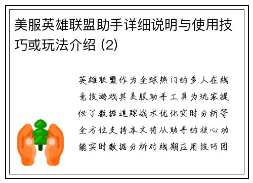 美服英雄联盟助手详细说明与使用技巧或玩法介绍 (2)