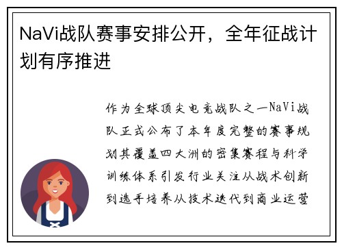 NaVi战队赛事安排公开，全年征战计划有序推进